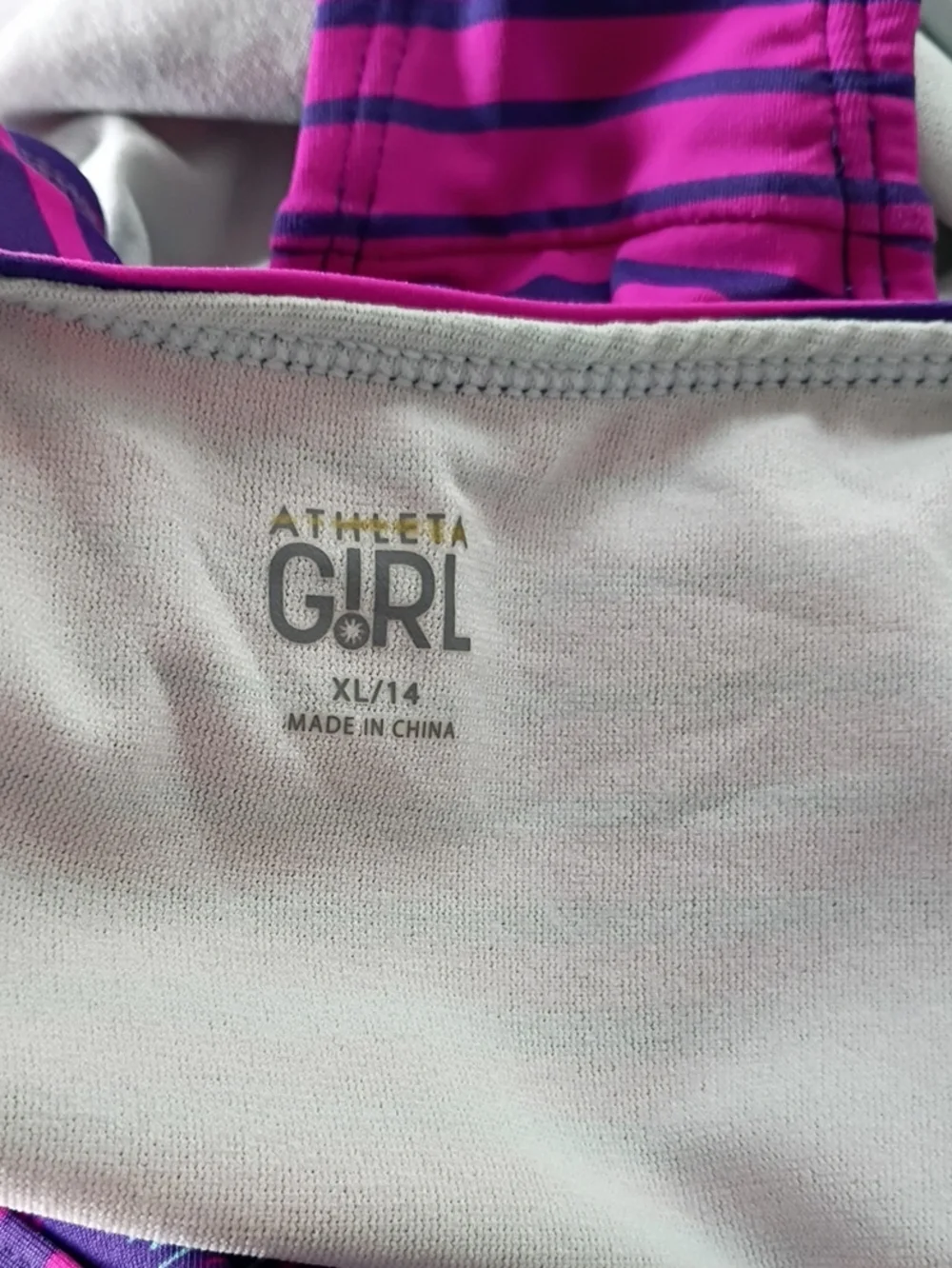 EUC Athleta Girl Purple/ Pink Patterned T-Back Cut Out One-Piece Swim Sz XL 14